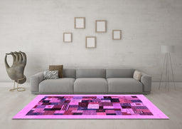 Machine Washable Abstract Purple Contemporary Area Rugs in a Living Room, wshcon1608pur