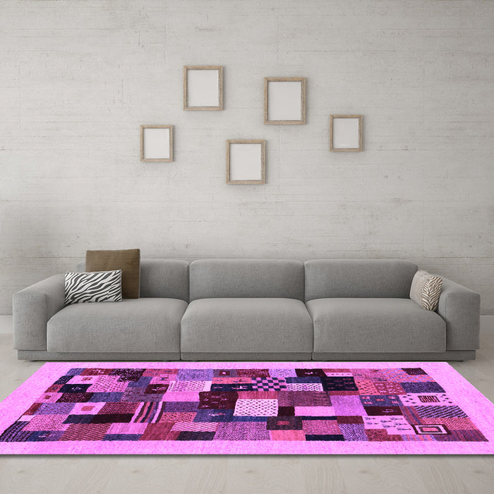 Machine Washable Abstract Purple Contemporary Area Rugs in a Living Room, wshcon1608pur
