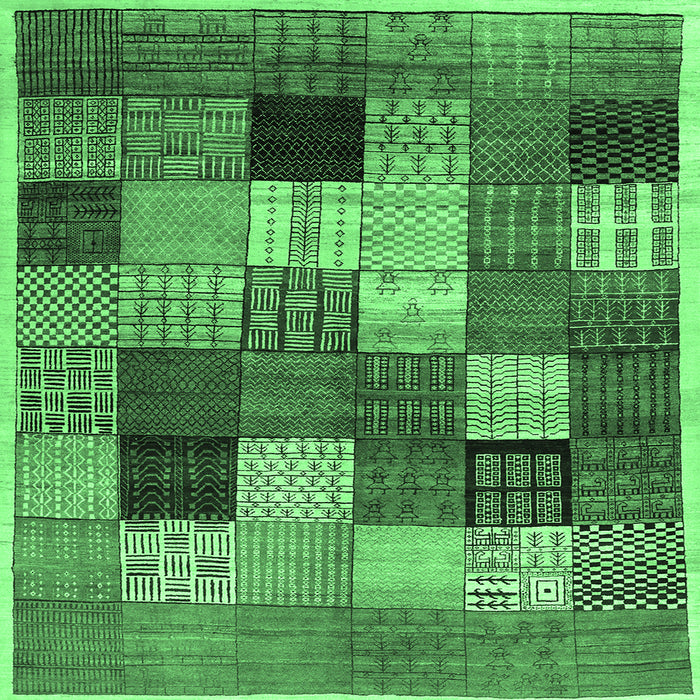 Square Machine Washable Checkered Emerald Green Modern Area Rugs, wshcon1609emgrn