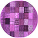 Round Machine Washable Checkered Purple Modern Area Rugs, wshcon1609pur