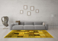 Machine Washable Checkered Yellow Modern Rug, wshcon1609yw