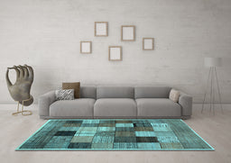Machine Washable Checkered Light Blue Modern Rug in a Living Room, wshcon1609lblu
