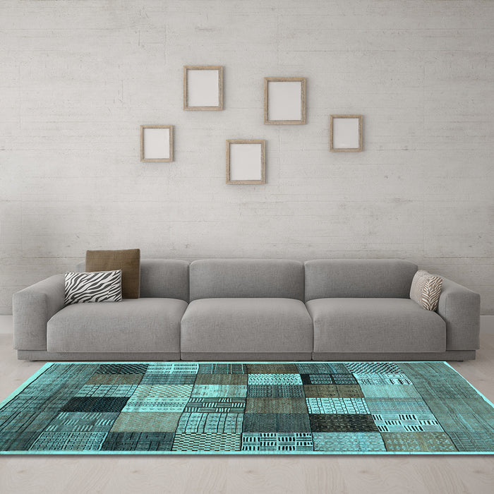 Machine Washable Checkered Light Blue Modern Rug in a Living Room, wshcon1609lblu