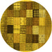 Round Machine Washable Checkered Yellow Modern Rug, wshcon1609yw