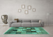 Machine Washable Checkered Turquoise Modern Area Rugs in a Living Room,, wshcon1609turq