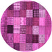 Round Machine Washable Checkered Pink Modern Rug, wshcon1609pnk