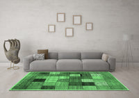 Machine Washable Checkered Emerald Green Modern Rug, wshcon1609emgrn