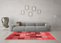 Machine Washable Checkered Red Modern Rug, wshcon1609red