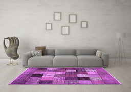 Machine Washable Checkered Purple Modern Area Rugs in a Living Room, wshcon1609pur