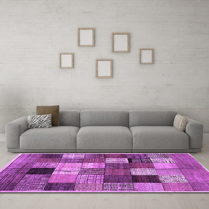 Machine Washable Checkered Purple Modern Area Rugs in a Living Room, wshcon1609pur