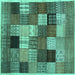 Square Checkered Turquoise Modern Rug, con1609turq