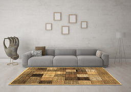Machine Washable Checkered Brown Modern Rug in a Living Room,, wshcon1609brn