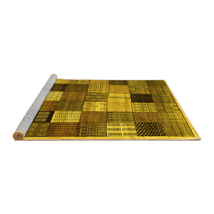 Sideview of Machine Washable Checkered Yellow Modern Rug, wshcon1609yw