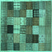 Square Machine Washable Checkered Turquoise Modern Area Rugs, wshcon1609turq