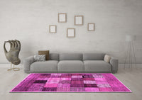 Machine Washable Checkered Pink Modern Rug, wshcon1609pnk