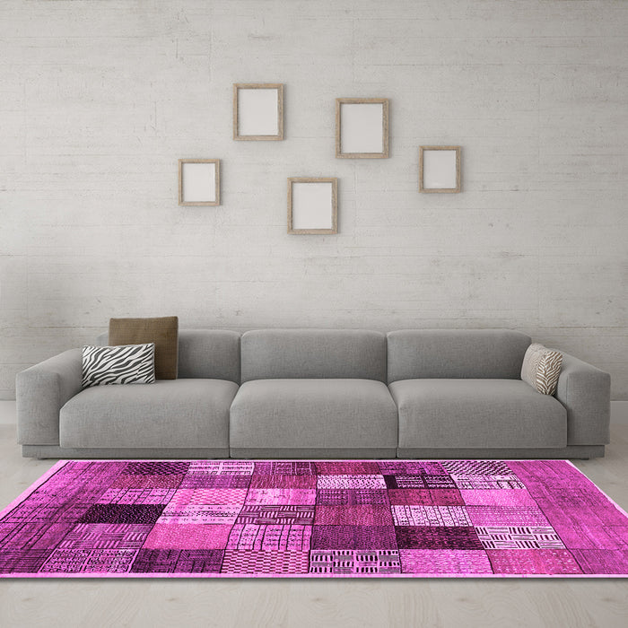 Machine Washable Checkered Pink Modern Rug in a Living Room, wshcon1609pnk