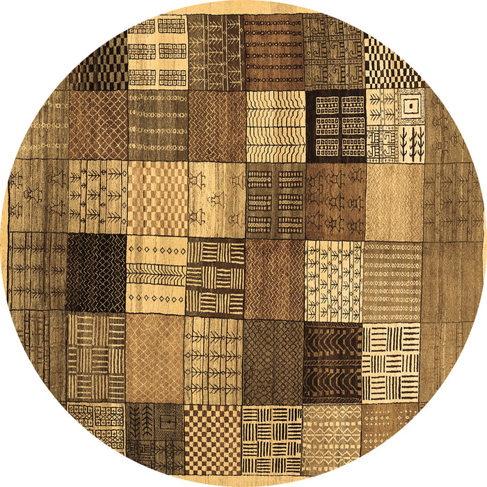 Round Machine Washable Checkered Brown Modern Rug, wshcon1609brn