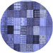 Round Machine Washable Checkered Blue Modern Rug, wshcon1609blu