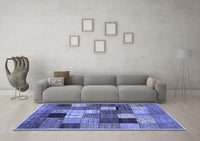 Machine Washable Checkered Blue Modern Rug, wshcon1609blu