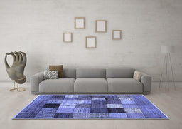 Machine Washable Checkered Blue Modern Rug in a Living Room, wshcon1609blu