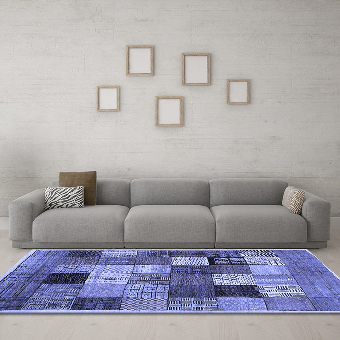 Machine Washable Checkered Blue Modern Rug in a Living Room, wshcon1609blu
