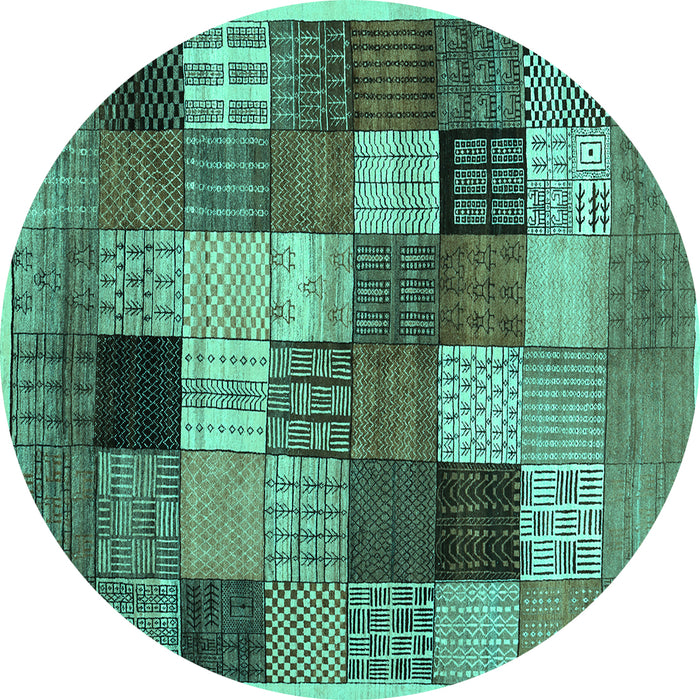 Round Checkered Turquoise Modern Rug, con1609turq