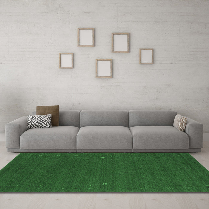 Machine Washable Abstract Emerald Green Contemporary Area Rugs in a Living Room,, wshcon160emgrn