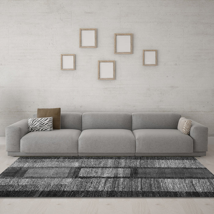 Machine Washable Abstract Gray Contemporary Rug in a Living Room,, wshcon1610gry