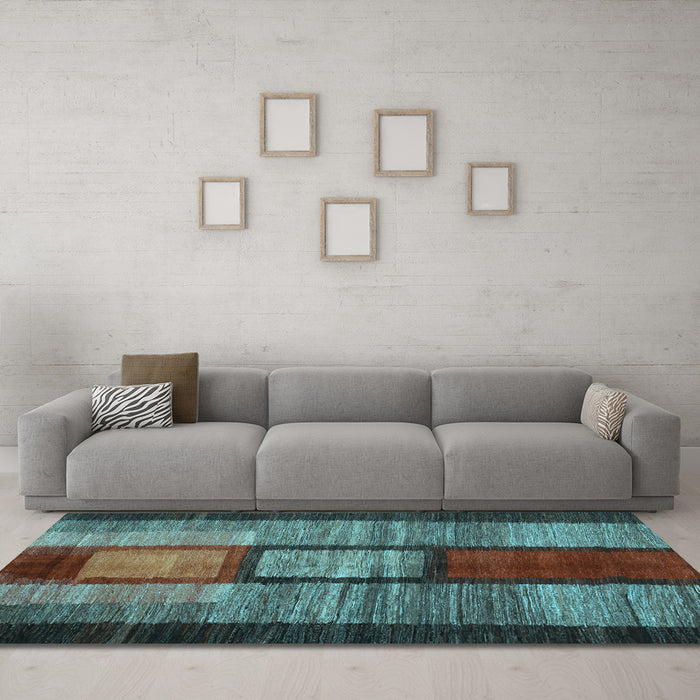 Machine Washable Abstract Light Blue Contemporary Rug in a Living Room, wshcon1610lblu