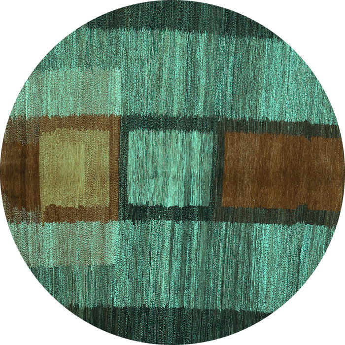 Round Machine Washable Abstract Turquoise Contemporary Area Rugs, wshcon1610turq