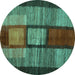 Round Machine Washable Abstract Turquoise Contemporary Area Rugs, wshcon1610turq