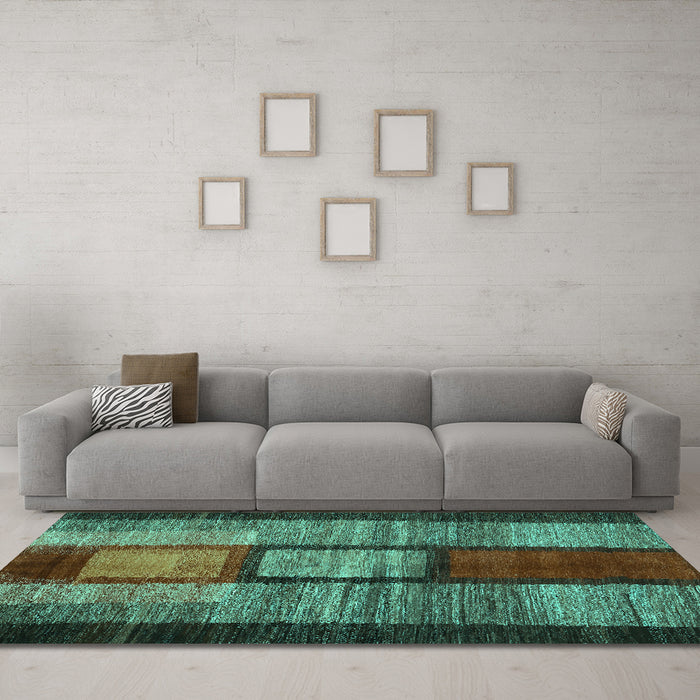 Machine Washable Abstract Turquoise Contemporary Area Rugs in a Living Room,, wshcon1610turq