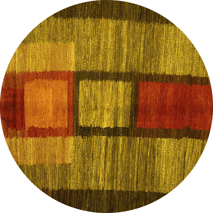 Round Machine Washable Abstract Yellow Contemporary Rug, wshcon1610yw