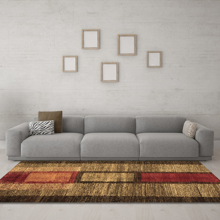 Machine Washable Abstract Brown Contemporary Rug in a Living Room,, wshcon1610brn