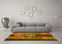 Machine Washable Abstract Yellow Contemporary Rug, wshcon1610yw