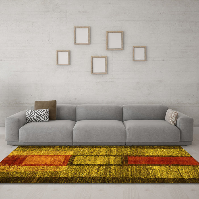 Machine Washable Abstract Yellow Contemporary Rug in a Living Room, wshcon1610yw