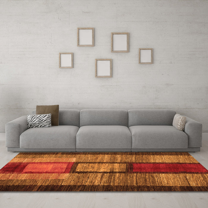 Machine Washable Abstract Orange Contemporary Area Rugs in a Living Room, wshcon1610org