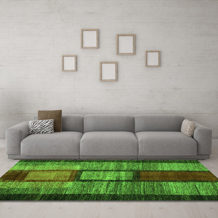 Machine Washable Abstract Green Contemporary Area Rugs in a Living Room,, wshcon1610grn