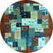 Round Abstract Light Blue Contemporary Rug, con1612lblu