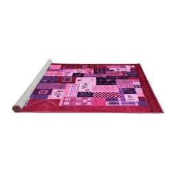 Sideview of Machine Washable Abstract Pink Contemporary Rug, wshcon1612pnk