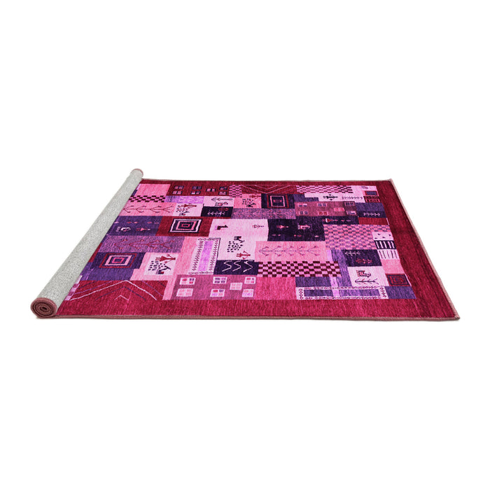 Sideview of Machine Washable Abstract Pink Contemporary Rug, wshcon1612pnk