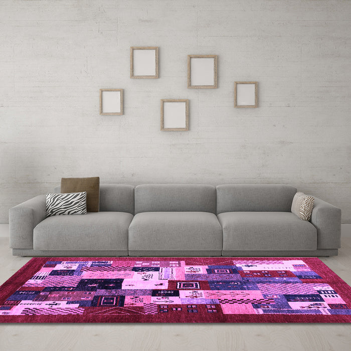 Machine Washable Abstract Purple Contemporary Area Rugs in a Living Room, wshcon1612pur