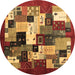 Round Abstract Brown Contemporary Rug, con1612brn