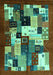 Machine Washable Abstract Turquoise Contemporary Area Rugs, wshcon1612turq