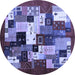 Round Abstract Blue Contemporary Rug, con1612blu