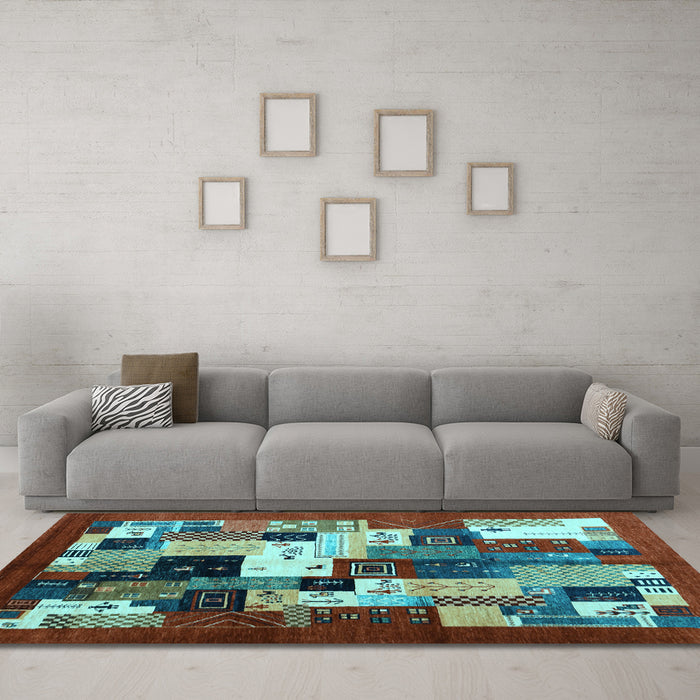 Machine Washable Abstract Light Blue Contemporary Rug in a Living Room, wshcon1612lblu