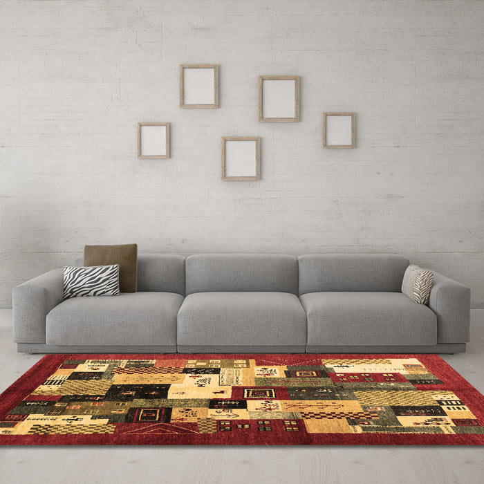 Machine Washable Abstract Brown Contemporary Rug in a Living Room,, wshcon1612brn