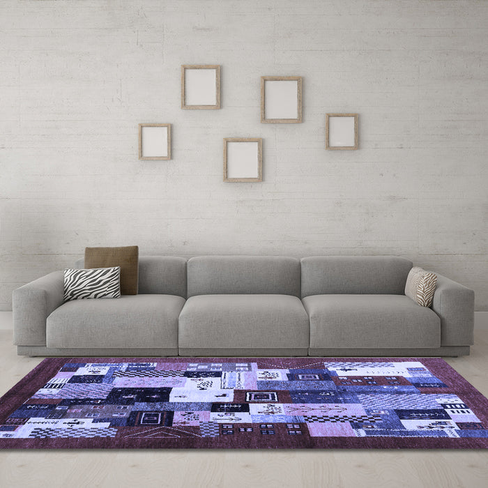 Machine Washable Abstract Blue Contemporary Rug in a Living Room, wshcon1612blu