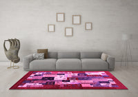 Machine Washable Abstract Pink Contemporary Rug, wshcon1612pnk