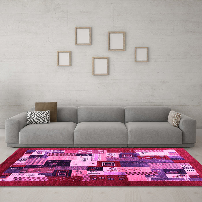 Machine Washable Abstract Pink Contemporary Rug in a Living Room, wshcon1612pnk